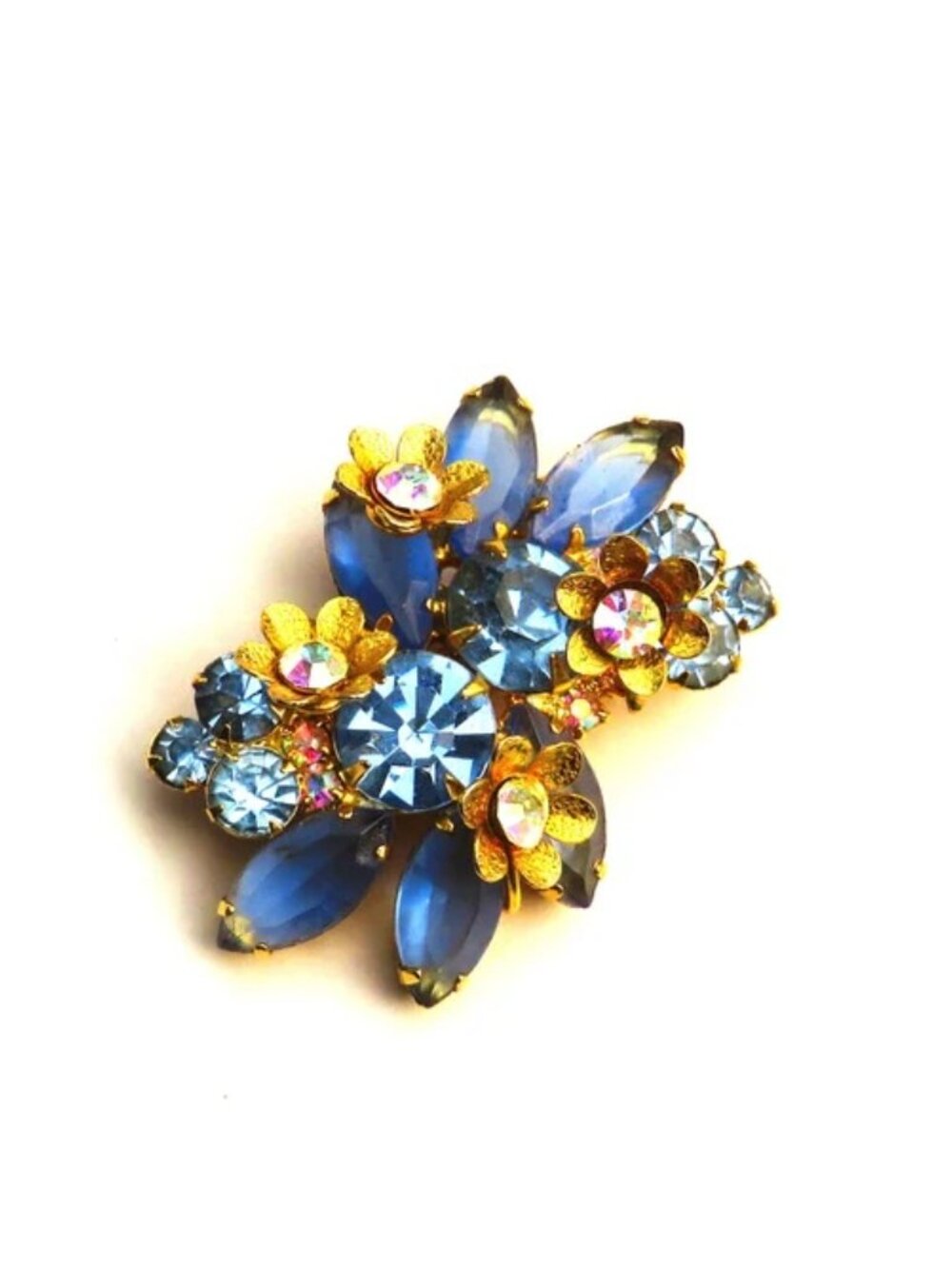 Juliana D & E Blue Aurora Borealis Rhinestone Brooch - Picture 3 of 7